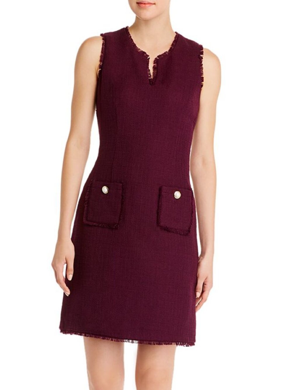 NWT Karl Lagerfeld Plum Sleeveless Tonal Tweed Pocket Sheath Dress